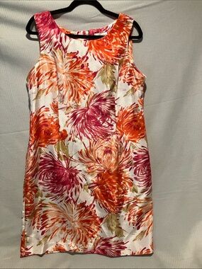 Studio One Floral Sleeveless Midi Dress in Orange, Pink & Cream